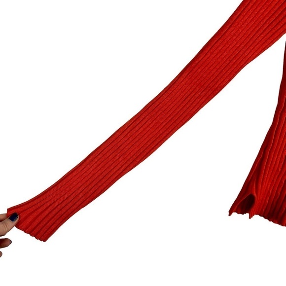 OBERMEYER DIVINE MOCK NECK ORANGE RIBBED CABLE KNIT STRETCH PULLOVER SKI SWEATER - Picture 7 of 14